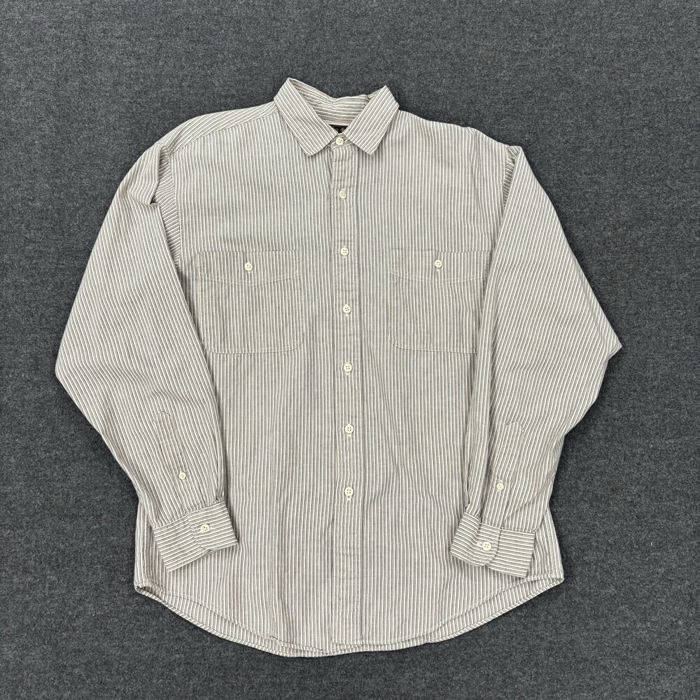 Vintage Eddie Bauer Shirt Mens Size Medium Casual Cotton Striped Tall Button
